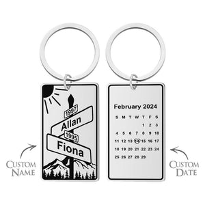 Custom Name Date Street Sign Keychain Personalized Intersection of Love Anniversary Gift For Couples - photomoonlamp