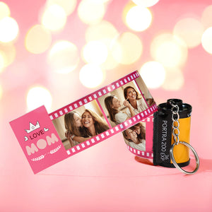 Custom Multiple Photos Film Roll Keychain Heartwarming Camera Keychain Gift For Mom - photomoonlamp