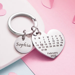 Anniversary Gifts, Custom Engraved Heart Calendar Keychain Save The Date Keychain