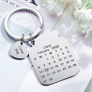 Anniversary Gifts, Custom Engraved Bottle Calendar Keychain Save The Date Keychain Birthday Gift