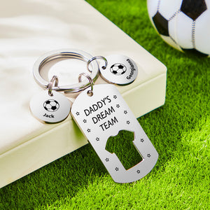 Personalized Engraved Football Daddy' Dream Team Keychain with Children's Names Key Ring Father's Day Gifts - photomoonlamp