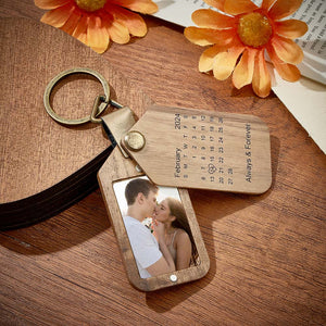 Personalized Calendar Photo Keychain Magnetic Engraved Keychain Valentine's Day Gifts for Him - photomoonlamp