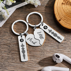 Custom Spotify Code Keychain With Engraved Names Heart Shaped Couple Keychain Gifts for Love