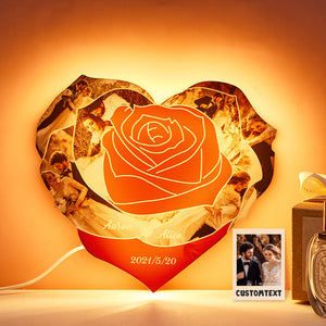 Custom Photo Engraved Night Light Heart Rose Romantic Couple Gifts - photomoonlamp