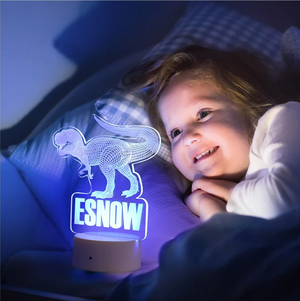 Custom Name Dinosaur LED Night Light for Kids - 3D Dinosaur Illusion Lamp 7 Colors Optical