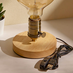 Bronze Wooden Disc Button Dimming USB Lamp Holder - photomoonlamp
