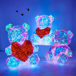Galaxy Led Bear Holographic Iridescent Lights Glowing Galaxy Bear Valentine's Day Gift - photomoonlamp