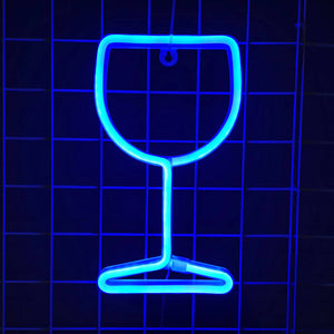 Neon Signs LED Night Light Red Neon BAR Sign Blue wine glass Gift For Kids