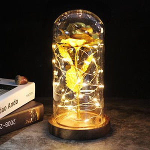 Romantic Simulation Eternal Golden Rose Flower Glass Cover LED  Micro Landscape Gifts for lover at Christmas,  Valentine's Day and Anniversary