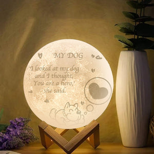 Personalized My Dog Engraved Moon Lamp Custom 3D Moon Lamp Home Decoration - Touch Two Colors 15cm-20cm Available