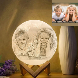 Custom Photo Engraved 3D Printing Moon Lamp, Creative Idea For Friend - Tap Three Colors