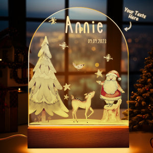 Custom Name Christmas Tree Personalized Santa Elk Baby Night Light Bedroom Christmas Gift - photomoonlamp