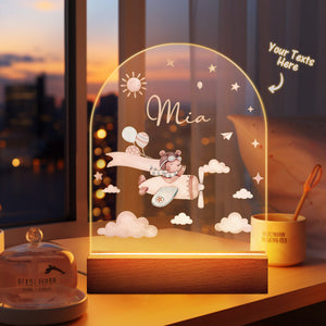 Personalised Baby Night Light With Wooden Base Custom Name Nursery Animals Light Baby Gift - photomoonlamp
