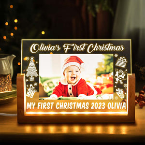 Custom Photo Lamp Baby's First Christmas Personalized Name Acrylic Light - photomoonlamp
