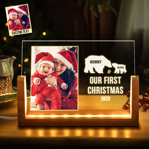 Custom Photo Mom and Baby's First Christmas Personalized Name Acrylic Light Lamp - photomoonlamp