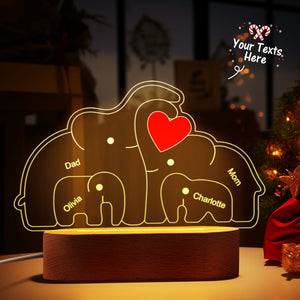 Personalized Names Elephant Family Acrylic Lamp Custom Night Light Best Christmas Gift - photomoonlamp