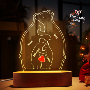 Personalized Names Warm Bear Family Acrylic Lamp Custom Night Light Best Christmas Gift - photomoonlamp