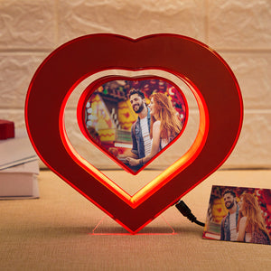 Custom Heart-shaped Photo Magnetic Lamp Rotating Picture Frame Creative Gift For Women - photomoonlamp