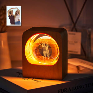 Custom Photo Crystal Ball Night Light Personalized Wooden Lamp Decor Memorial Gift - photomoonlamp
