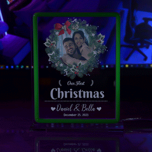 Personalized Photo Night Light With Neon Sign Our First Christmas Theme Lamp Christmas Gifts - photomoonlamp