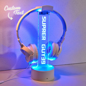 Personalized Text Headphone Stand Night Light Trendy Gamer Headset Holder Gifts For Him - photomoonlamp