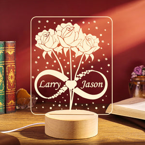 Personalized 3D Rose Acrylic LED Night Light With Custom Name Gifts for Him