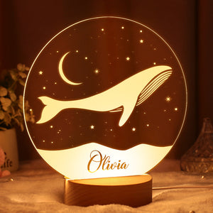 Nursery Room Lamp Kid Night Light Whale with Custom Name Multi Color