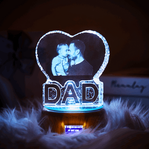 Custom Photo Lamp Heart Shaped Crystal Lamp Gift for Father - photomoonlamp