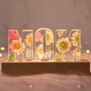 Personalized Dried Flowers Lamp Night Light Anniversary Gift For Mom