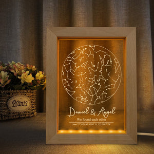 Custom Star Map Night Light Personalized Constellation Map Wooden Frame Light Gift - photomoonlamp