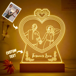 Personalized Double Heart Shaped Photo Night Light Custom Engraved 3D Lamp 7 Colors Acrylic Night Light Gifts for Lovers - photomoonlamp