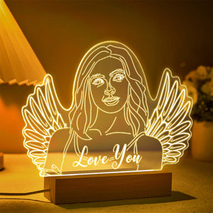 Personalized Angel Wings Photo Night Light Custom Engraved 3D Lamp 7 Colors Acrylic Night Light Gifts for Her - photomoonlamp