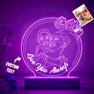 Personalized Flowers Photo Night Light Custom Engraved 3D Lamp 7 Colors Acrylic Night Light Mother's Day Gifts - photomoonlamp