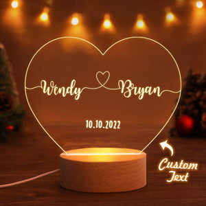 Custom Acrylic Night Light Personalized Led Lamp Romantic Heart gift for couple