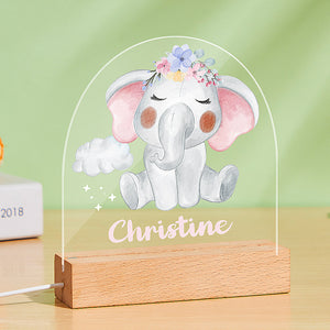 Personalized LED Night Light with Small Lovely Elephant for Baby Gifts Nursery Decor