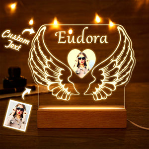 Custom Photo Acrylic Night Light with Name Angel Wings Gift for Couple