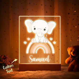 Custom Elephant with Rainbow Nursery Night Light Baby Shower Gift for Bedroom