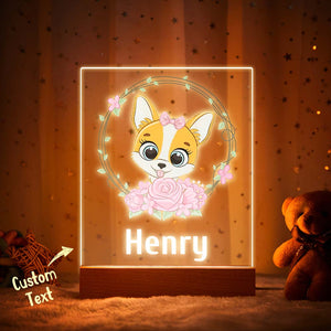 Cute Dog Night Light Custom Night Light For Chirldren with Personalised Name Baby Girl Gift