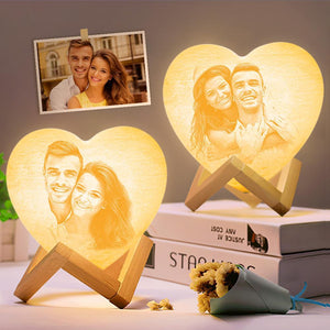 Personalized 3D Printed Photo Heart Lamp  WITH DOUBLE-SIDED PHOTO Night Light - Touch 3 Colors (12-15cm)