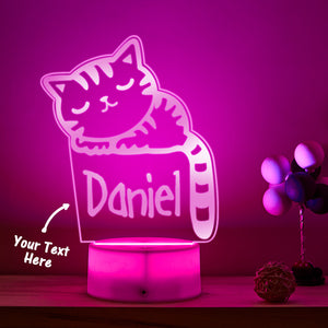 Sleeping Kitty Night Light Personalized Kids Name Lamp For Baby Bedroom - photomoonlamp