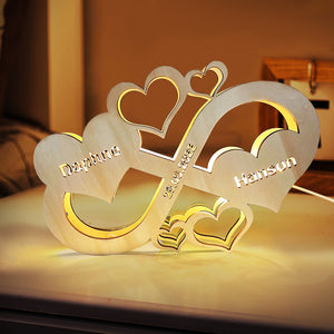 Custom Infinity Heart Lamp Personalized Engraved Name Wooden Night Light for Lover - photomoonlamp
