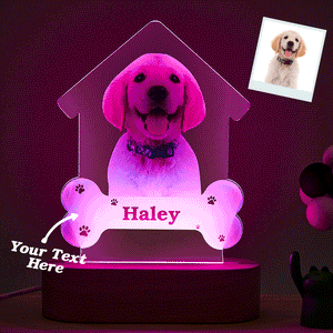 Custom Photo Engraved Puppy Night Light Personalized House Acrylic Lamp Gift for Pet Lover - photomoonlamp