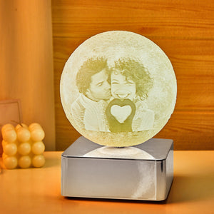 Personalized Photo Moon Lamp with Back Engraved Text For Couple Night Light with Bluetooth Silver Base - photomoonlamp