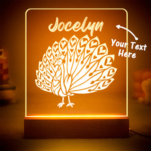 Custom Engraved Peacock Night Light LED Acrylic Night Light Bedroom Decor Gift for Kids - photomoonlamp