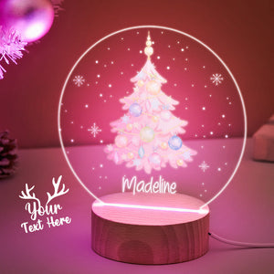 Custom Pink Christmas Tree with Balloon Personalized Name LED Light for Couple Christmas Gift - photomoonlamp