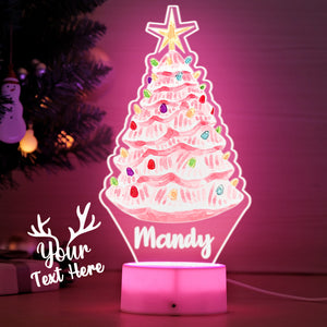 Custom Name Pink Christmas Tree with Multicolored Bulbs Lamp LED Night Light for Couple Gift - photomoonlamp