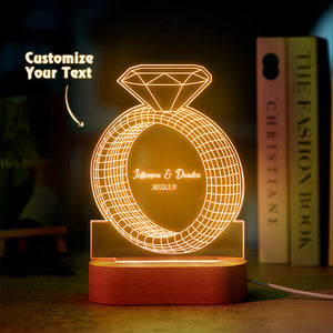 Personalized Text Diamond Ring Colorful Lamp Custom Acrylic 3D Printed Night Light Proposal Anniversary Day Gift - photomoonlamp