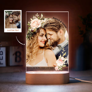 Custom Photo Print with Flowers Colorful Lamp Personalized Acrylic Night Light Engagement Gift - photomoonlamp