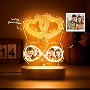Infinity Symbol Love Custom Photo Acrylic Led Lamp, Personalised Plaque Valentine Gift For Wife, Anniversary Gift For Him, Heart In Heart - photomoonlamp