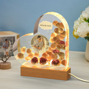 Custom Photo Engraved Night Light Heart Valentine's Day Epoxy Gifts - photomoonlamp